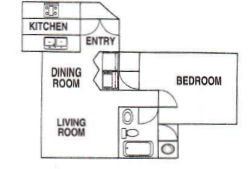 Floor plan for 1 bed, 1 bath, 550 sqft
